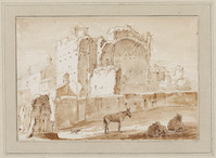 TvB T 583
<br/>
Romeinse ruïnes met drie ezels op de voorgrond
<br/>
<em>Dujardin, Karel (1622-1678)</em>